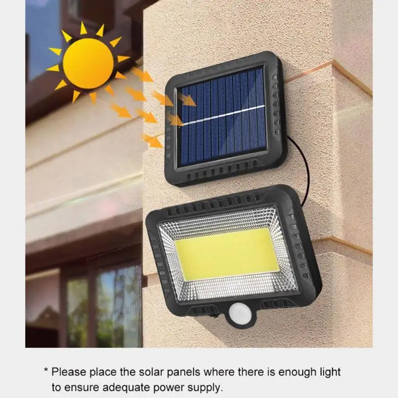 COB 100LED открытый Солнечный настенный светильник PIR датчик движения Солнечная лампа водонепроницаемый инфракрасный датчик садовый светильник водонепроницаемый садовый светильник