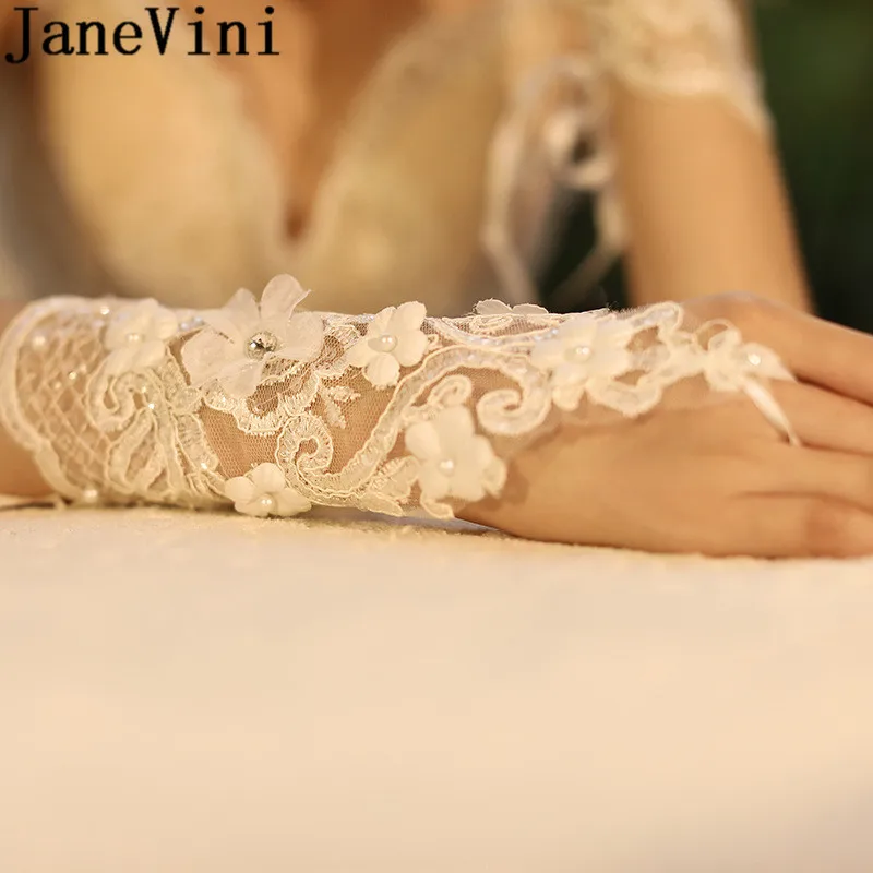 JaneVini witte handschoenen белые свадебные перчатки для невесты кружевные без пальцев