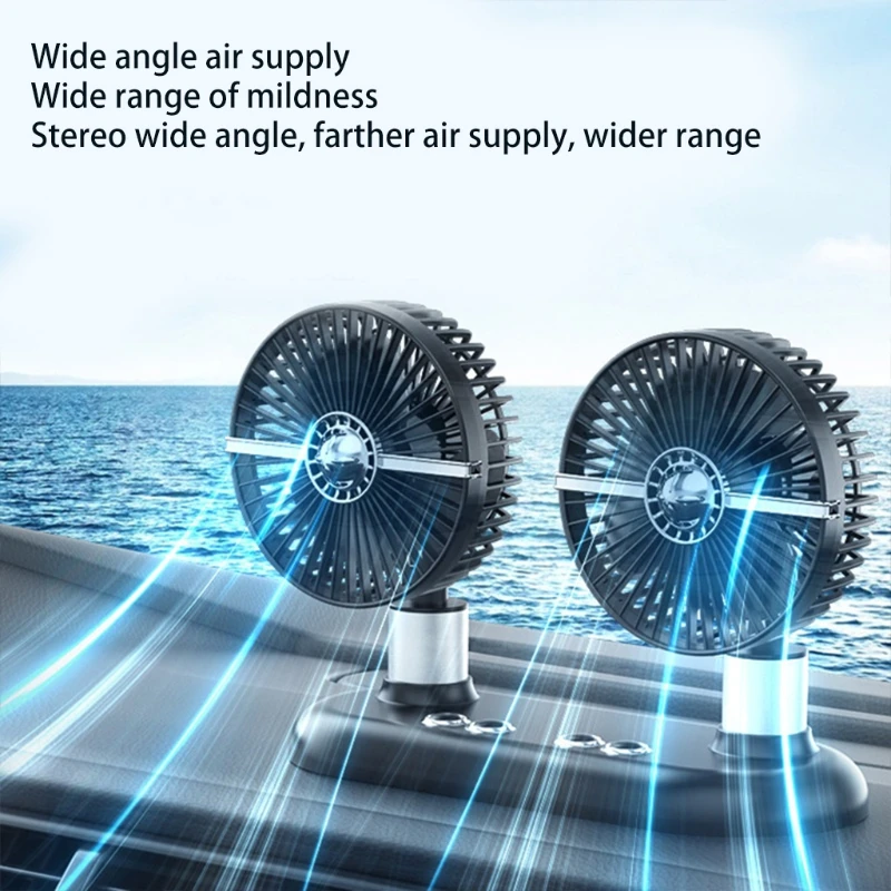 Портативный автомобильный вентилятор с регулируемой двойной головкой 3 скорости