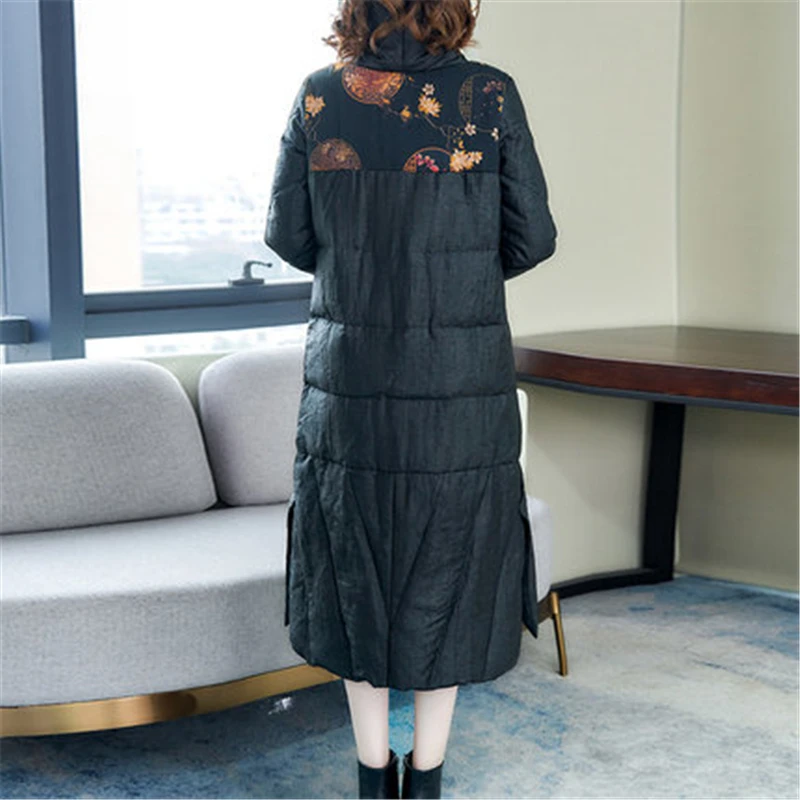 

Large size ethnic style Long Padded Jacket plus fertilizer Oversize Loose Printed Coat 2020 New Winter Women Parka M324