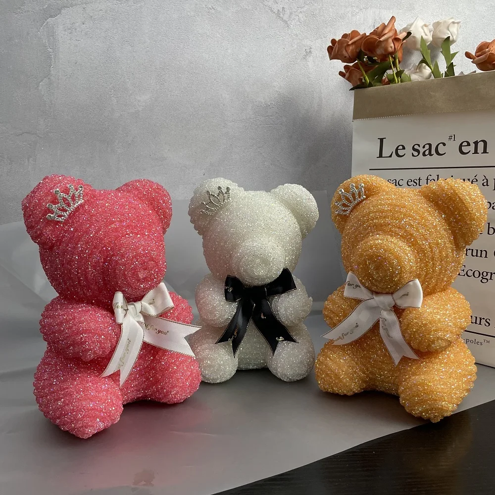 

25cm Foam Diamond Bear Valentine's Day Mother’s Day Gifts Diamond Rose Teddy Bear Party Decoration Christmas Ornament
