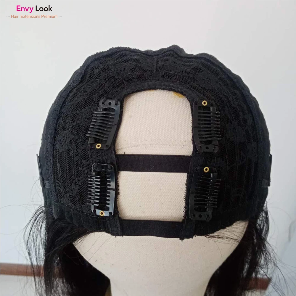 

Envy Look Human Hair U-part Straight Frontal Wigs 150 Density Brazilian Bob Black Short Human Hair Wig For Black Women Salon