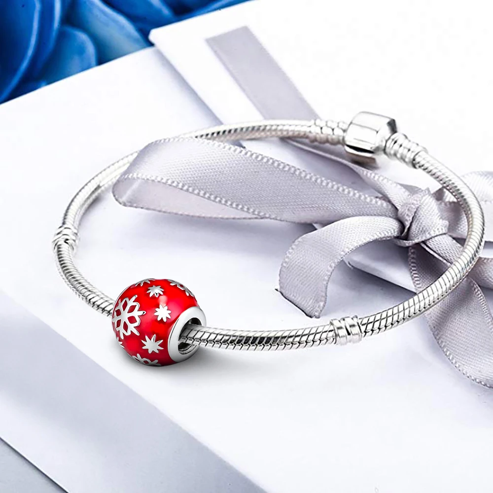Рождественская бусина подходит для браслетов Pandora шармы в виде снежинок 100%