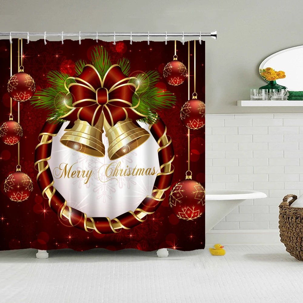

Merry Christmas Printed Shower Curtain Bath Screen Bathroom Waterproof Polyester Fabric Bath Curtains 180x180 Home Decoration