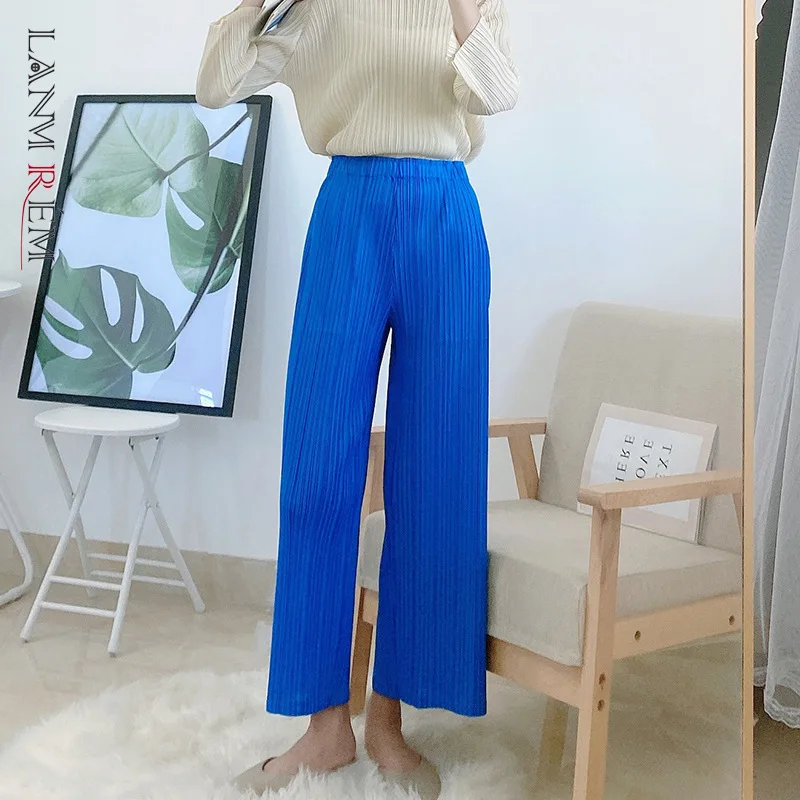 

LANMREM Solid Color Pleated Wide Leg Pants Women's High Waisted Loose 2022 Spring New Casual Trousers For Female 2T1220