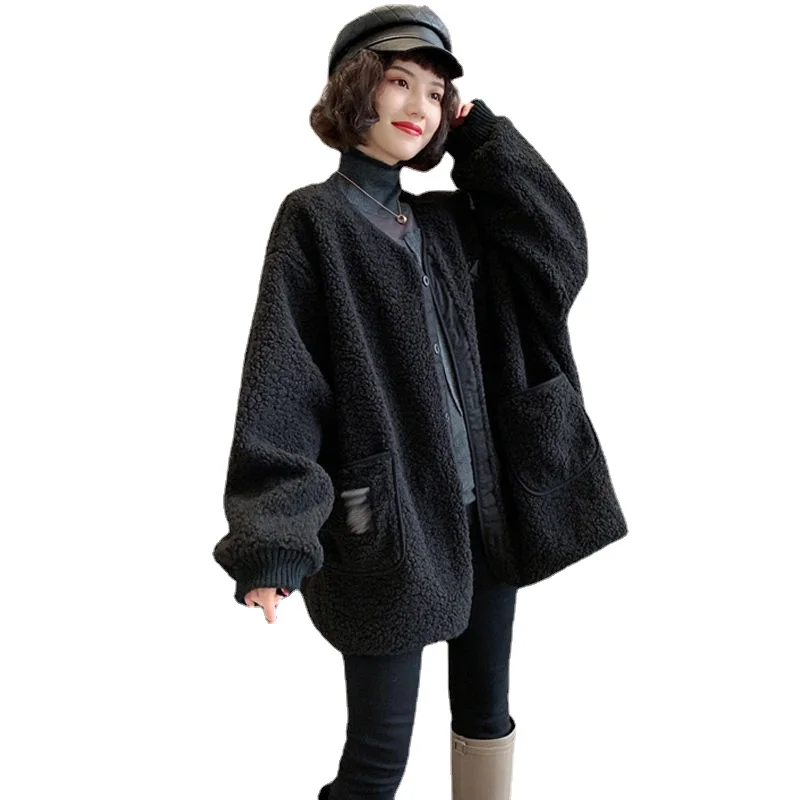 

Женская куртка из овечьей шерсти, свободная теплая парка в Корейском стиле, Осень-зима 2021