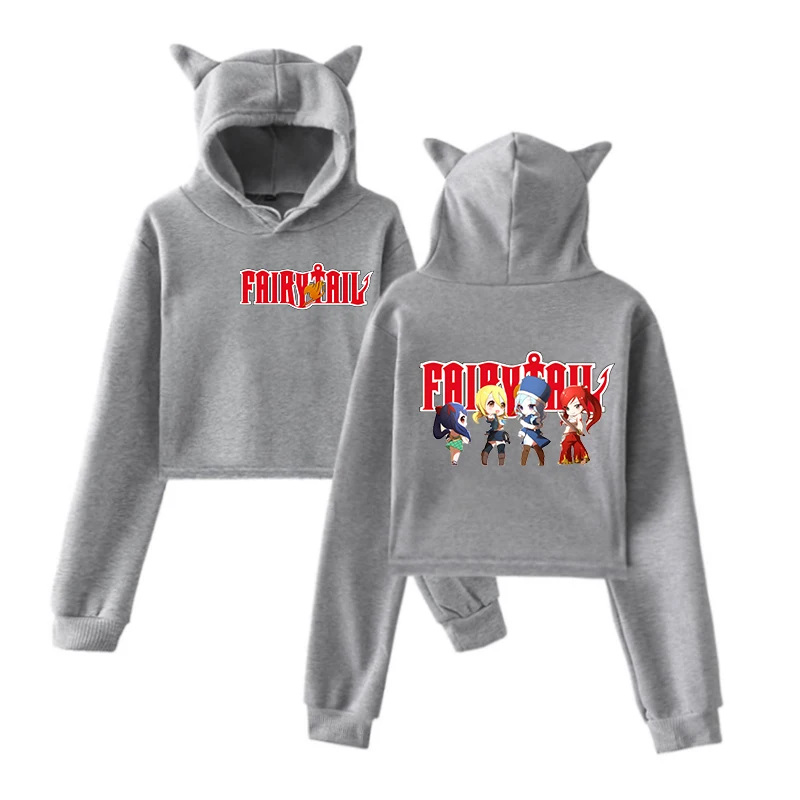 Короткий укороченный Женский пуловер с капюшоном модная уличная толстовка аниме