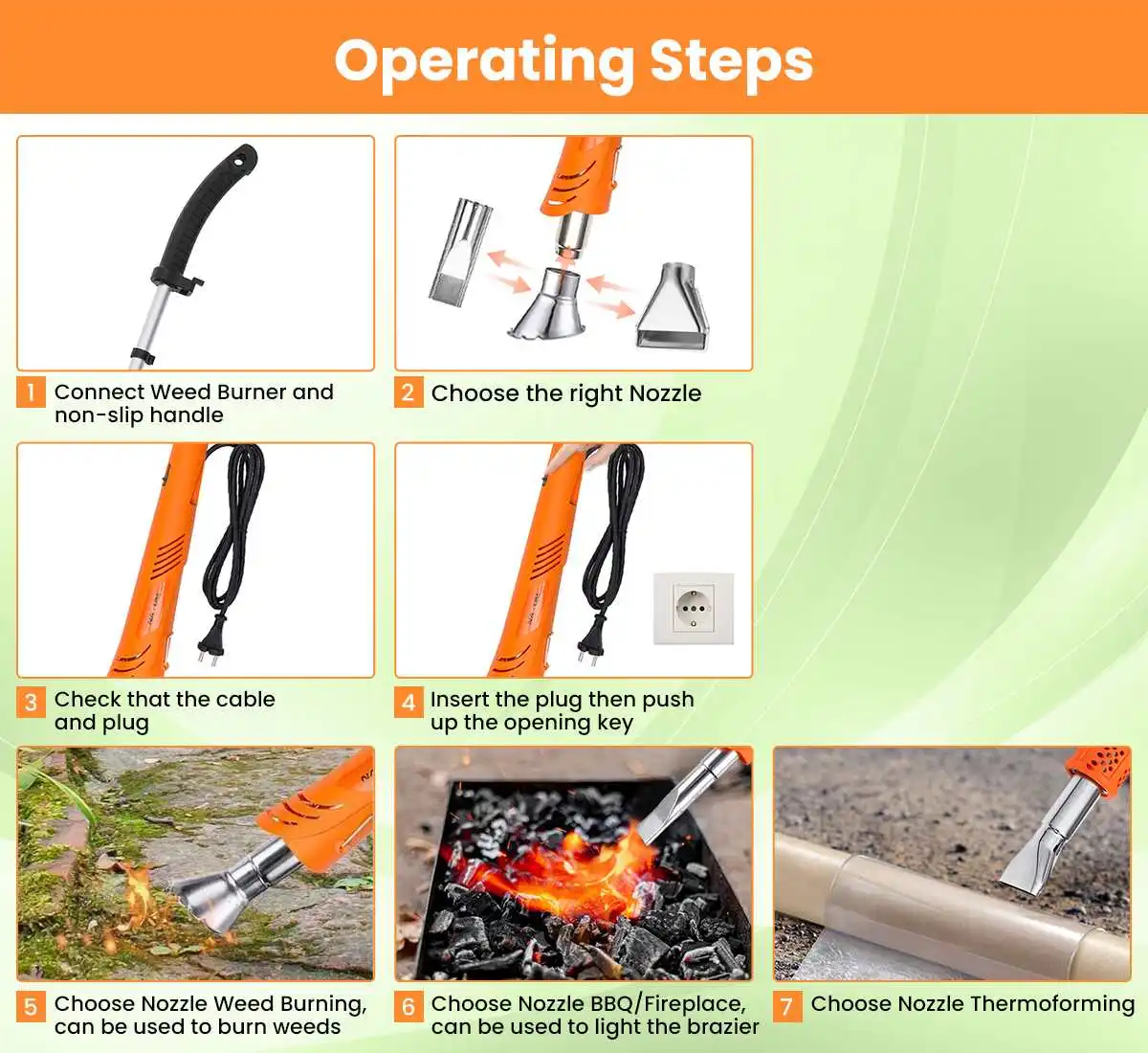 

Electric Weeders Weed Burner Gardening Outdoor Blow Torch Grass Removal Tools Set 550L/min 2000W High Efficiency with 3 Nozzles