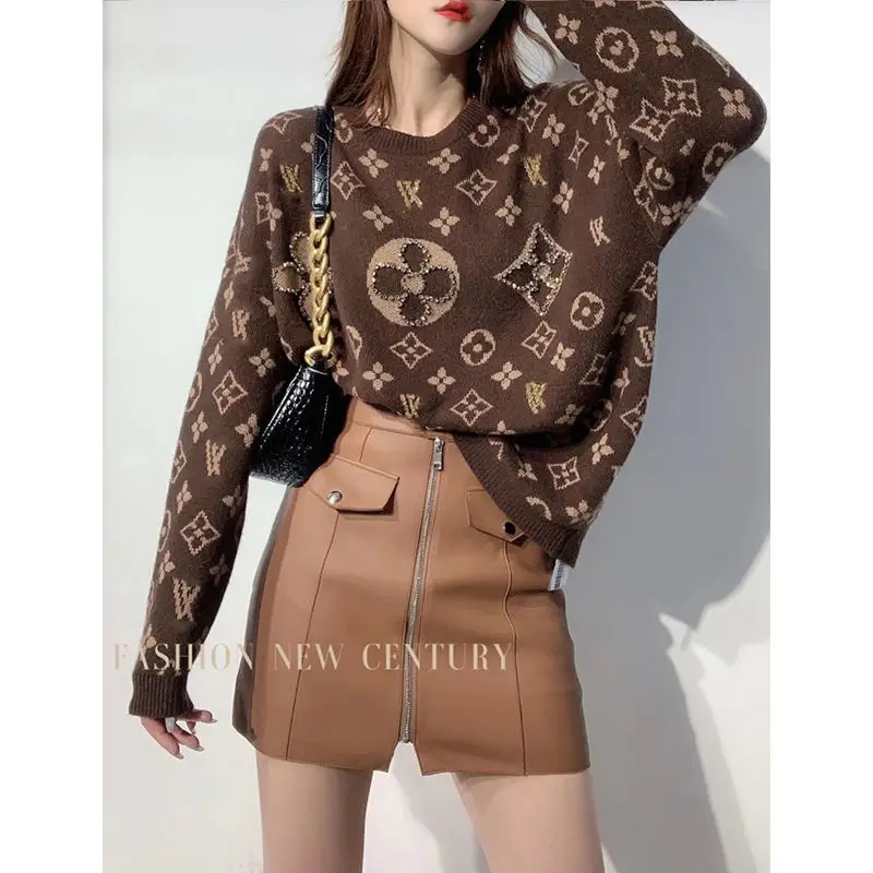 

Lettered printing thickened Pullover Sweater for women heavy industry