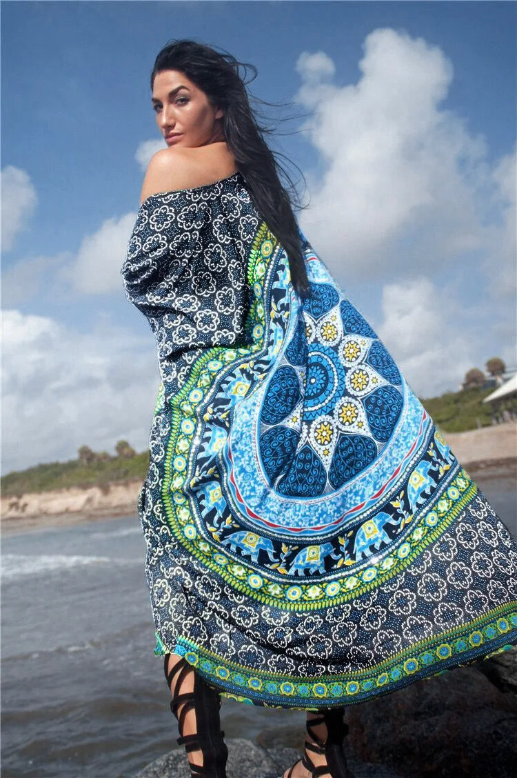 

2019 new European and American Chiffon positioning printing beach sunscreen cardigan bikini cardigan women's large women