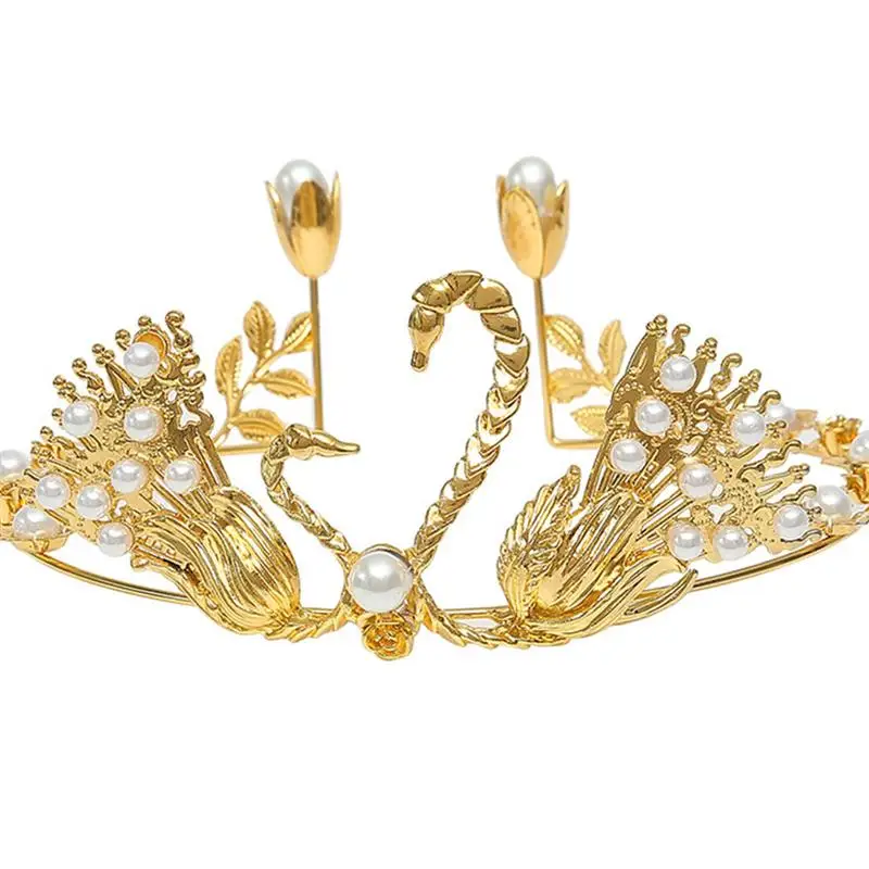 Золотая Корона лебедя элегантные Стразы для торта перламутровая повязка на