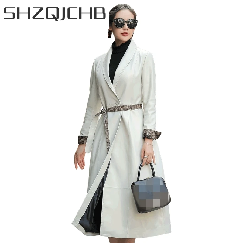 

JCHB 2021 Office Lady White Sheepskin Down Coat Single Button Sashes V-Neck Long Elegant Autumn Winter Jacket Women Slim Warm Ou