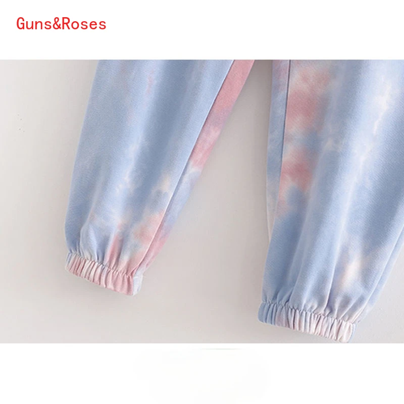 

Women Chic Fashion Tie-dyed Print Jogging Pants Vintage High Elastic Waist Drawstring Female Ankle Trousers Mujer