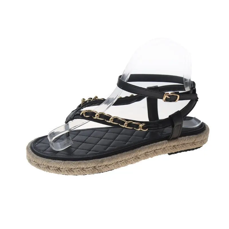 

Low Sandals Woman Leather Buckle Strap Shoes Lady 2021 Suit Female Beige Clogs With Heel Flip Flops Platform Low-heeled New Summ