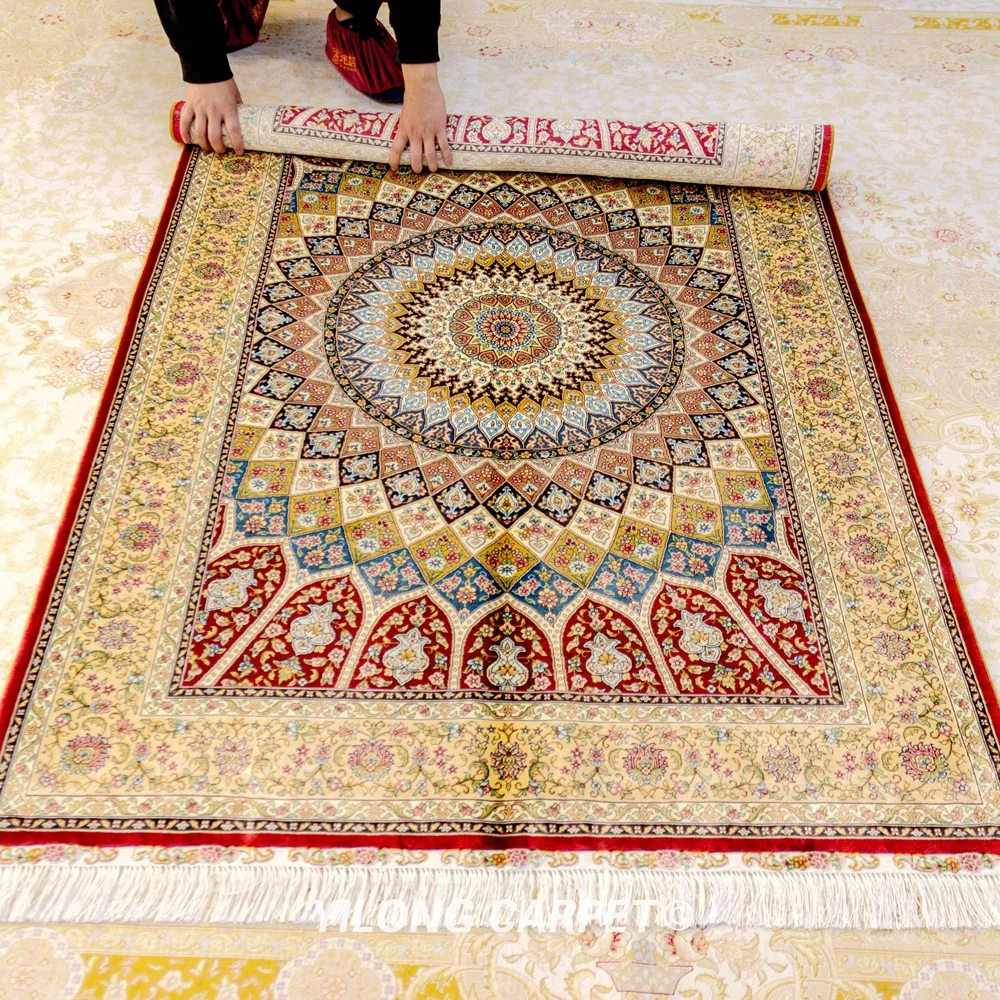 Yilong 4 'x 6' красный шелк на шелковом ковре высшего класса персидский ручной