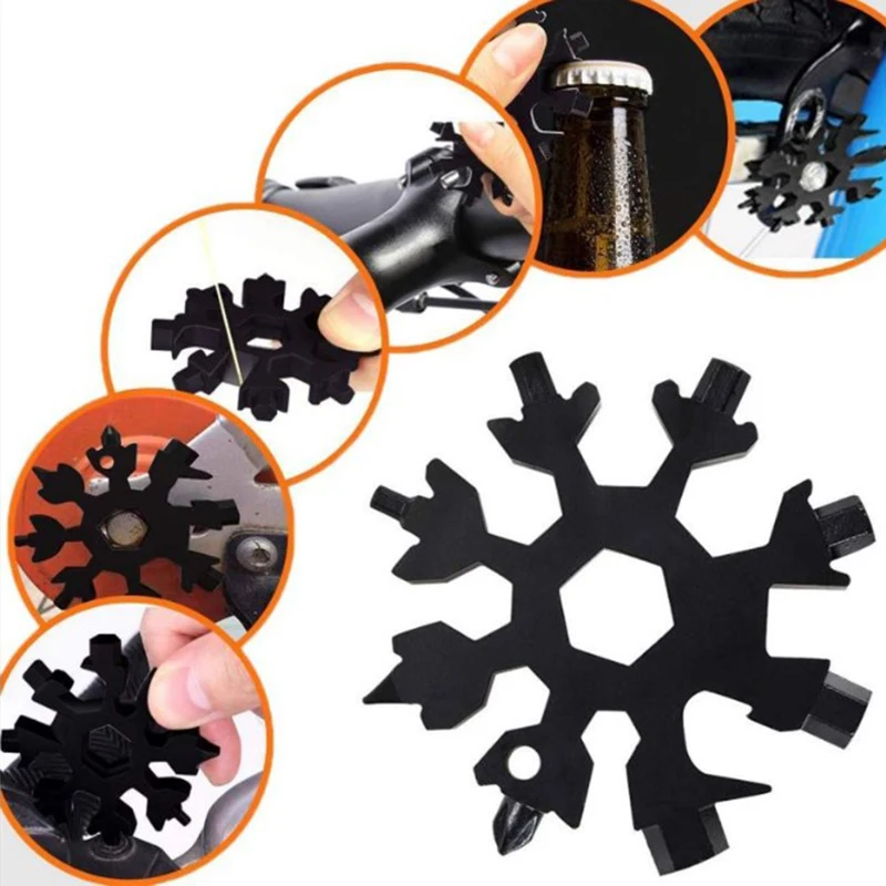 

18-in-1 Snowflake Shape Multi-tool Card Combination Compact Multifunction Screwdriver Wrench Bottle Stainless Steel Multi -Tool
