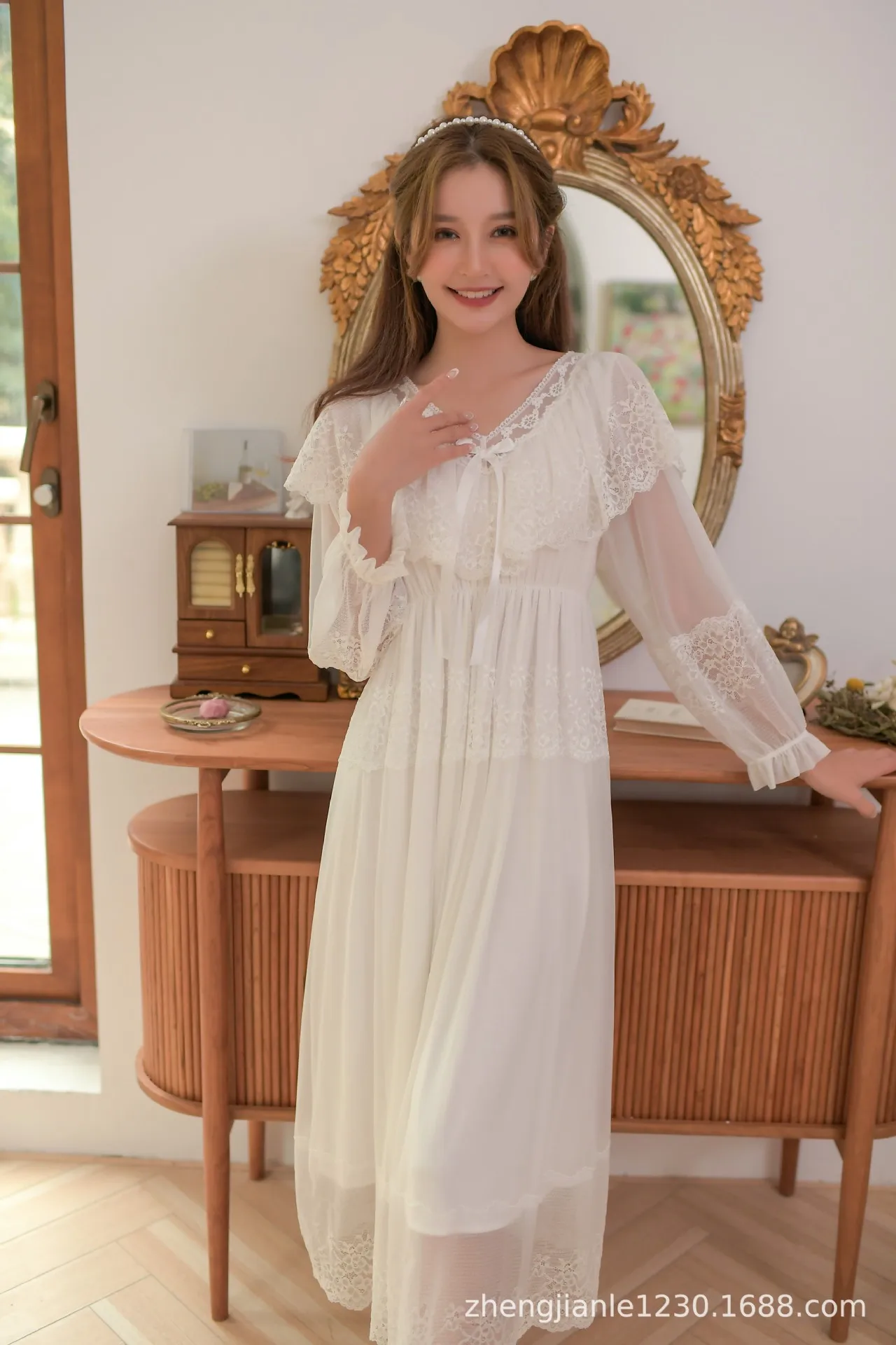 2021 Spring and Autumn Palace Style Nightdres Women's Long Sleeve Sweet White Modal Nightdress Retro French Home Wear Sleep Tops