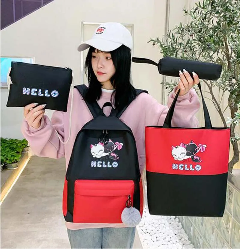 4 шт./компл. Бесплатная доставка, новая холщовая школьная сумка в Корейском стиле преппи, вместительные сумки через плечо с двойной молнией, ...
