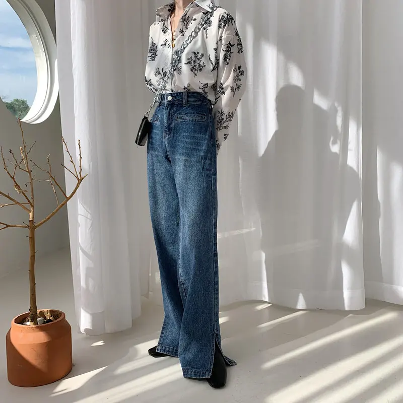 HziriP Ретро стиль высокая талия повседневные универсальные Осенние прямые