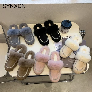 SYNXDN Fashion New Winter Women Slippers Pink Beige Flat Shoes Faux Fur Warm Shoes Fuzzy Slippers Furry House Slipper For Female SYNXDN Fashion New Winter Women Slippers Pink Beige Flat Shoes Faux Fur Warm Shoes Fuzzy Slippers Furry House Slipper For Female
