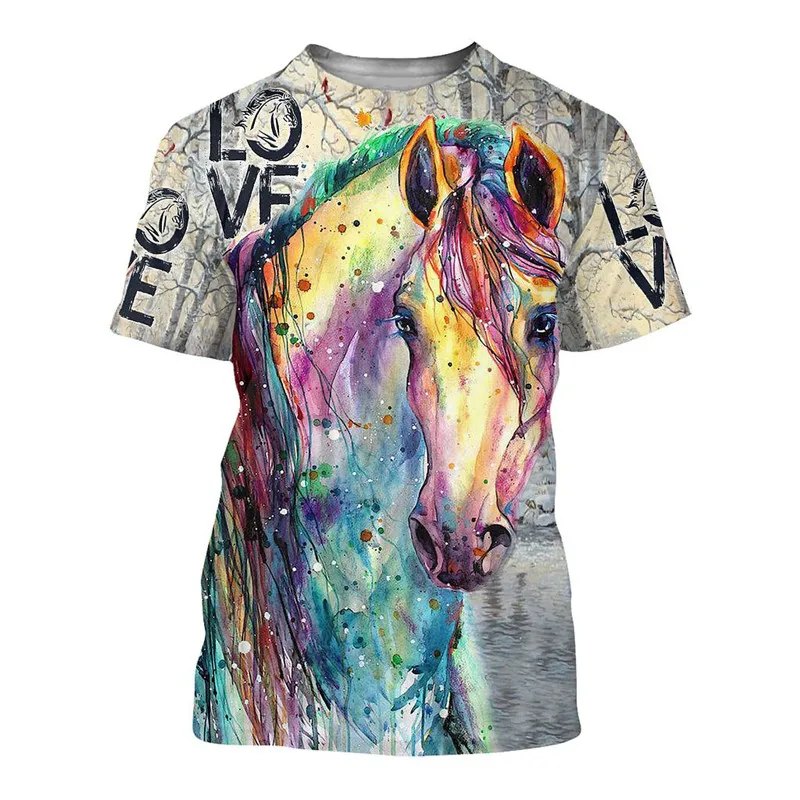 

New product men's T-shirt colored horse and fish pattern 3d printing apparel summer casual short-sleeved unisex round neck top