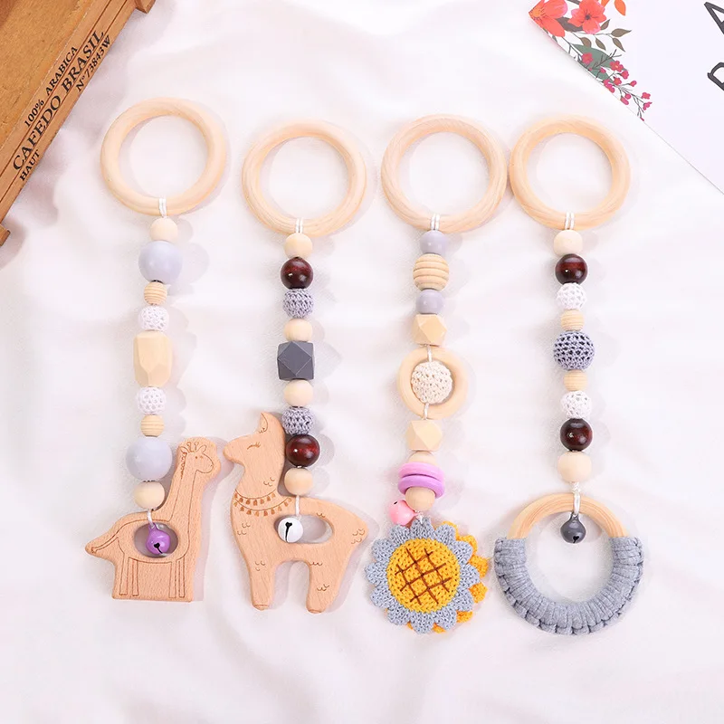 

Baby Teether Set Pram Chain Crochet Newborn Dummy Soother Holder Stroller Decor Silicone Teether Wooden Chewing Stroller Toys