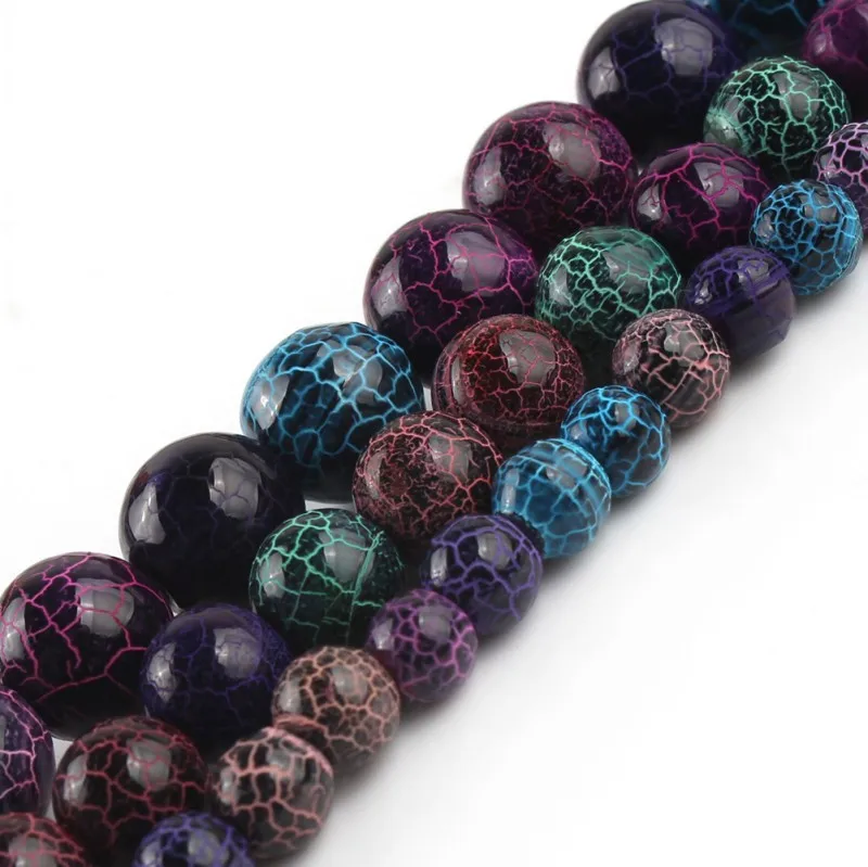 

Natural Stone Multicolor Cracked Dream Fire Dragon Veins Agates Beads For Semi-finished Handmade Jewelry Diy Making Bracelet
