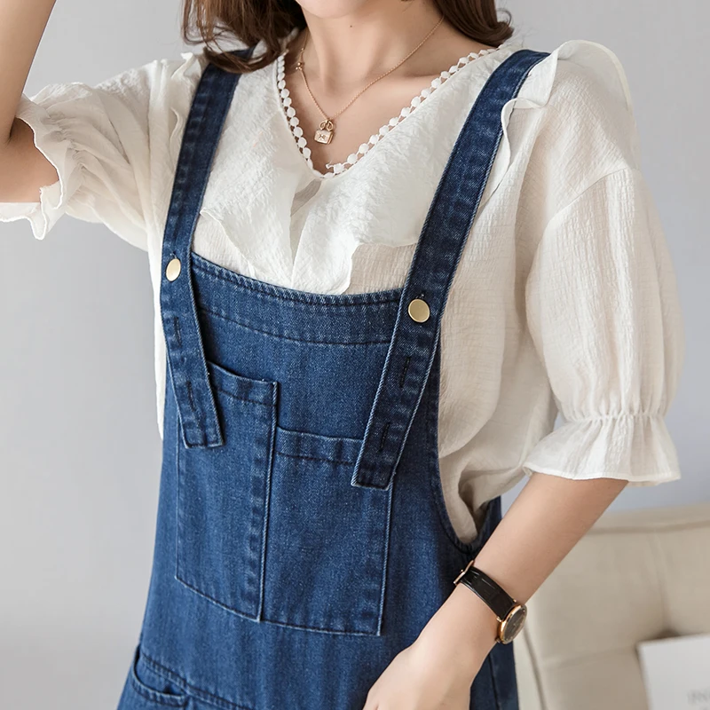 Платье женское джинсовое на бретелях винтажное синее сарафан средней длины из