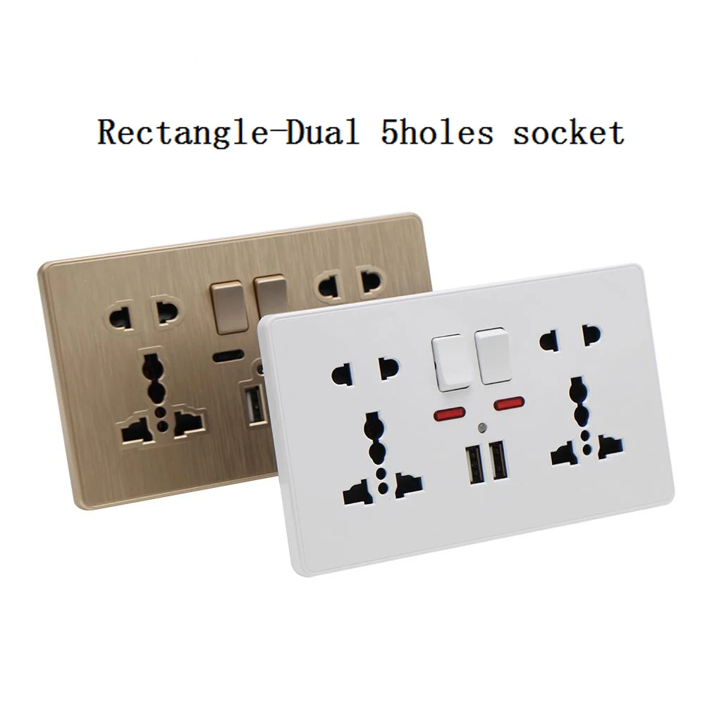 Rectangle-dual 5hole 13A универсальная настенная розетка переключатель управления розетка 5 отверстий 2USB умный индукционный порт зарядки для мобильного 5В 2.1A - Тип: Rectangle-dual 5hole
