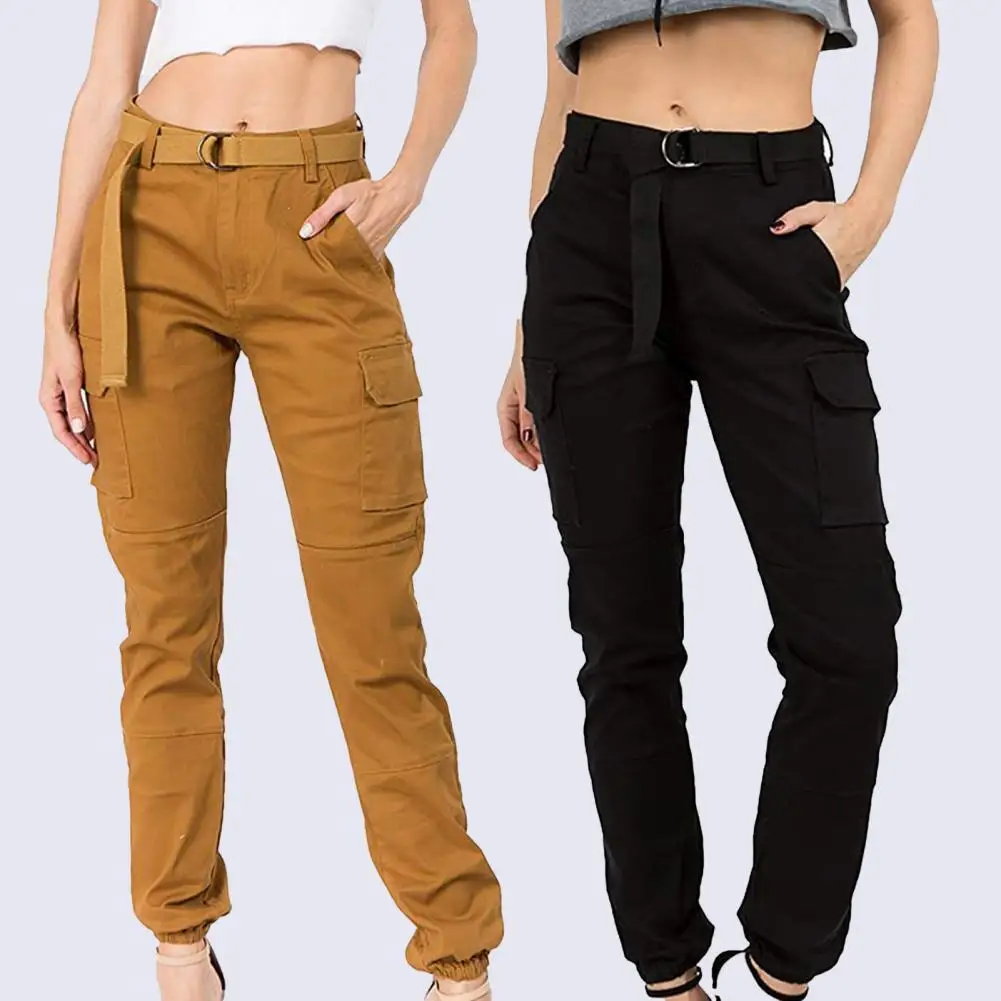 

Брюки-карго Женские однотонные с камуфляжным принтом, повседневные узкие штаны со множеством карманов, со средней талией и завязкой на щико...