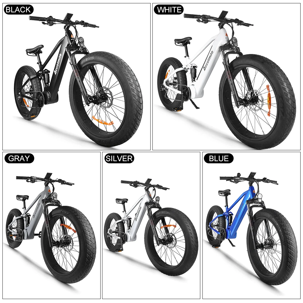 

Accolmile Electric Mountain Mens Bike 750W Snow Bike Electric Bicycle 26" 4.0 Fat Tire Full Suspension ebike 48V 14Ah Battery