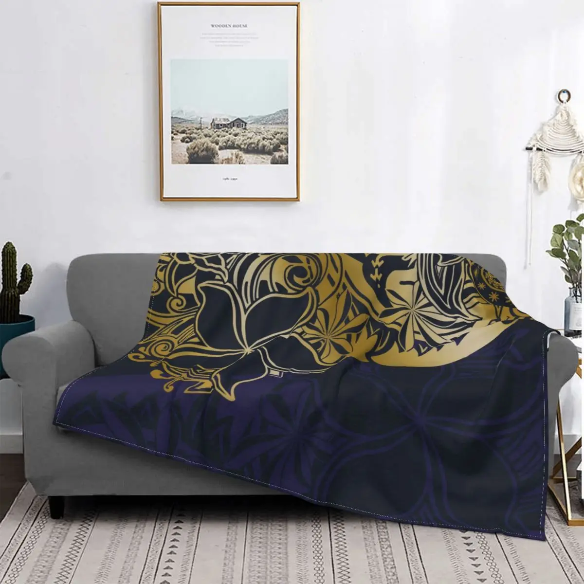 

Hawaiian Shimmer Gold And Blue Design Tiare Print Artboard Blanket Flannel Warm Throw Blankets Sofa Throw Blanket Couch Bedding