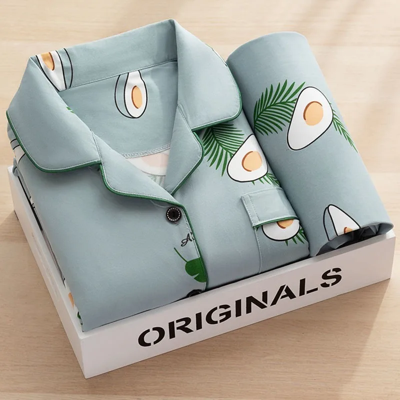 

Cotton Pijama Mujer Avocado Pajamas for Women Spring Autumn 2021 Home Clothes Kawaii Sleepwear Long Sleeve Pyjama Set Loungewear