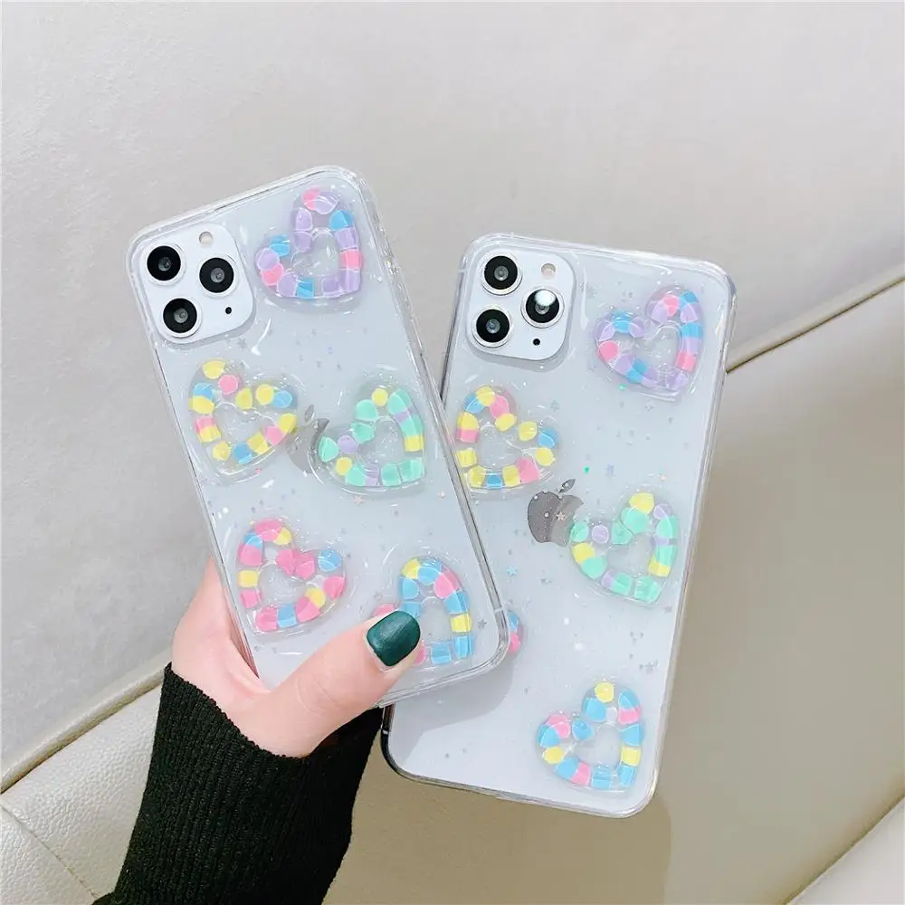3D яркие блестящие чехлы для телефонов с сердечками iPhone 6 S 7 8 Plus 10 X XR XS 11 Pro Max мягкий