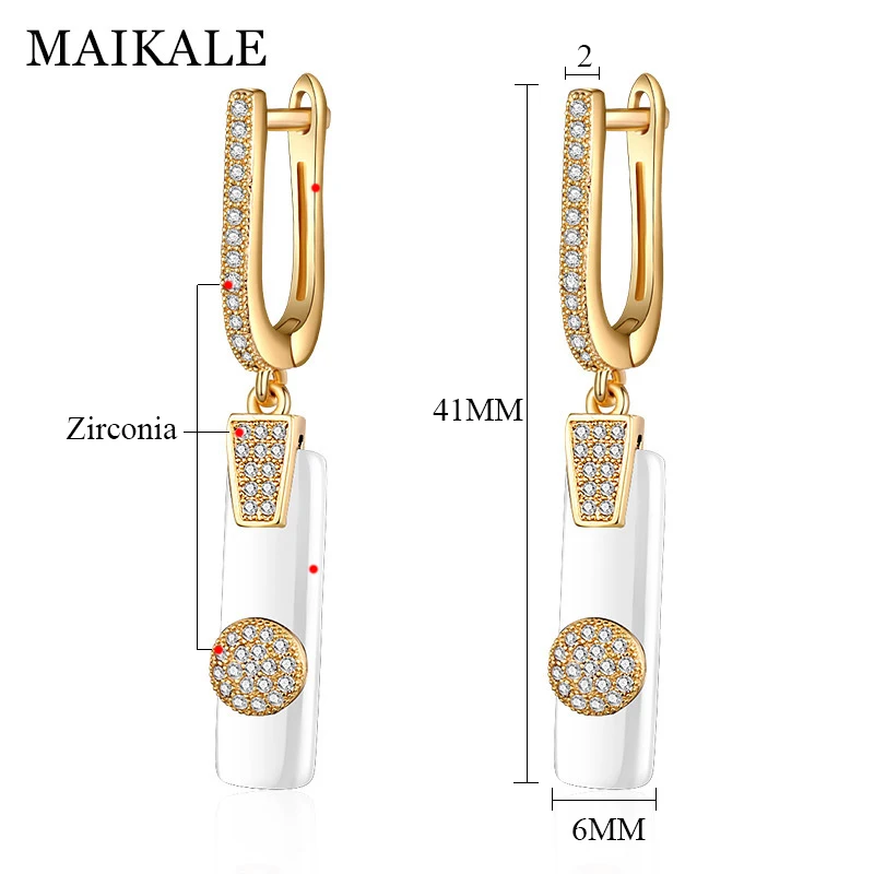 MAIKALE, новинка, модные серьги-капли, медь, AAA, кубический цирконий, черный, белый цвет, керамика, квадратные, золотой, серебряный цвет, серьги для женщин, подарок