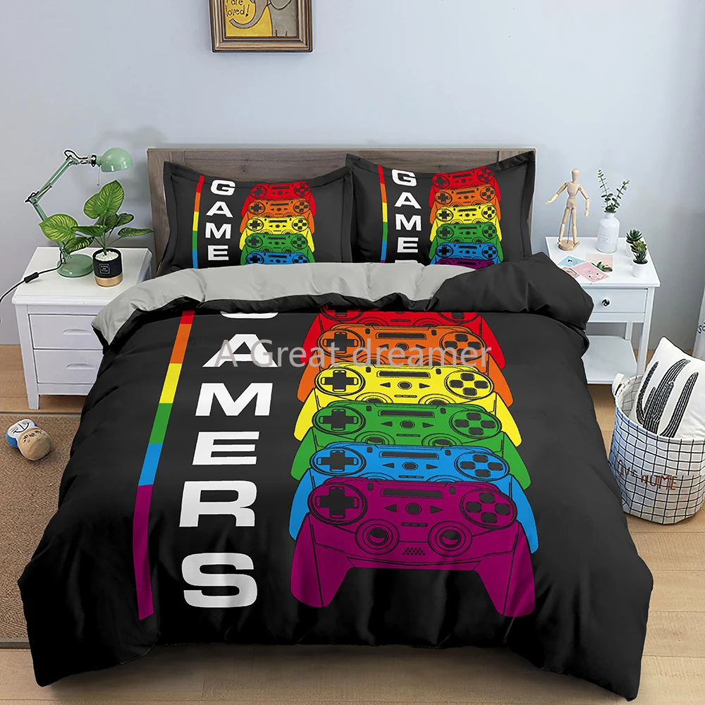 

3D Printed Game Bedding Set Adults Teens Gamer Duvet Cover With Pillowcase 2/3pcs Bedclothes Handle Bed Set Queen Size
