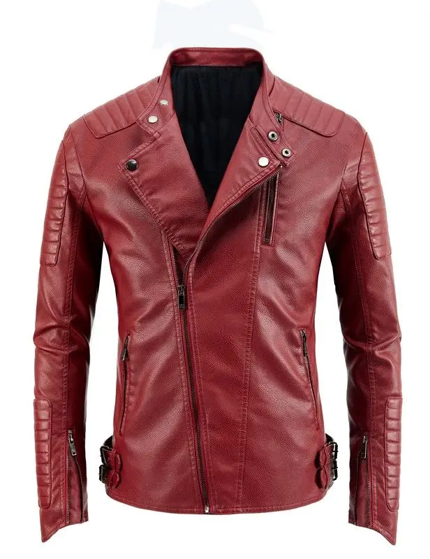 

Short PU Leather Motorcycle Jacket Men Autumn Winter Fashion Stand-up Collar Simple Sports Male Clothes Thicken Windproof Coats
