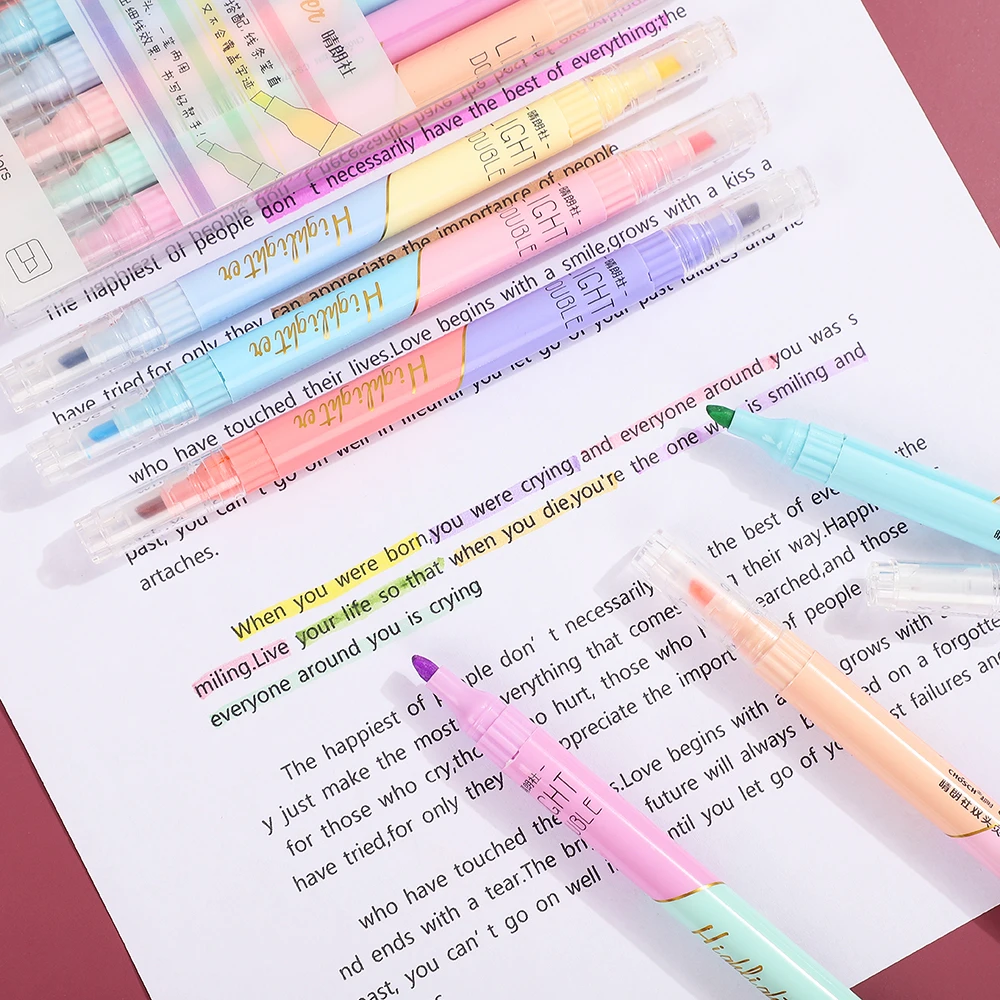 

6Pcs/set Double-headed 12color Highlighter Pen Candy Colors Students Writing mark Journal Pens School Supplies