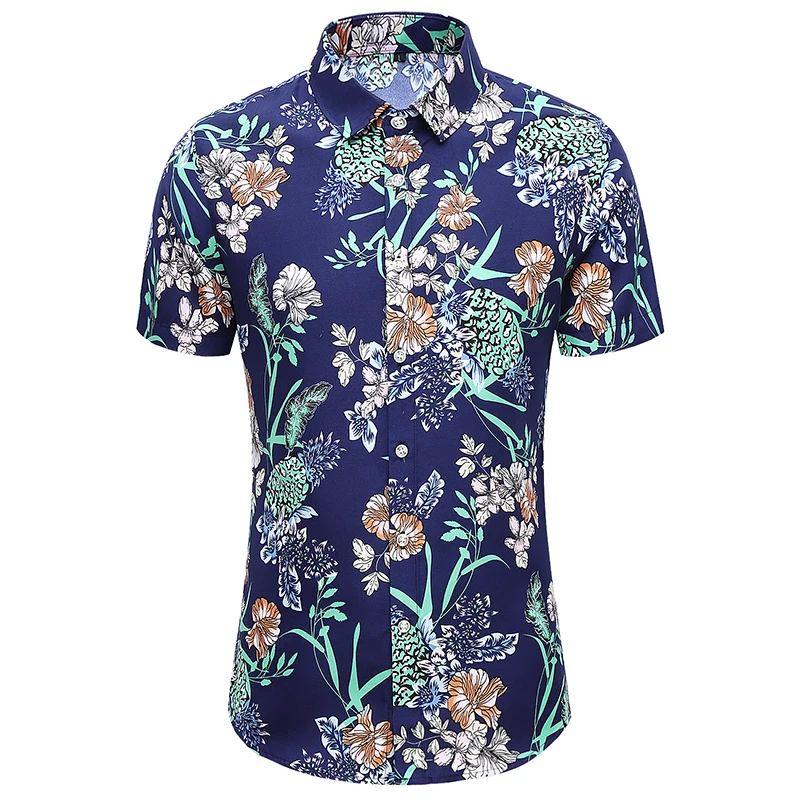 

Summer printing hot sale men's beach shirt Fashion short-sleeved floral loose casual shirt XL Asia 6XL 7XL Hawaii