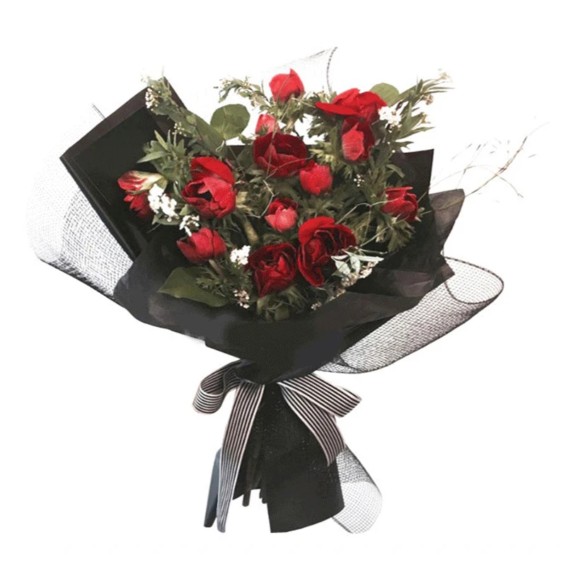 Бумага для упаковки цветов в клетку Корейском стиле однотонная марля ручной