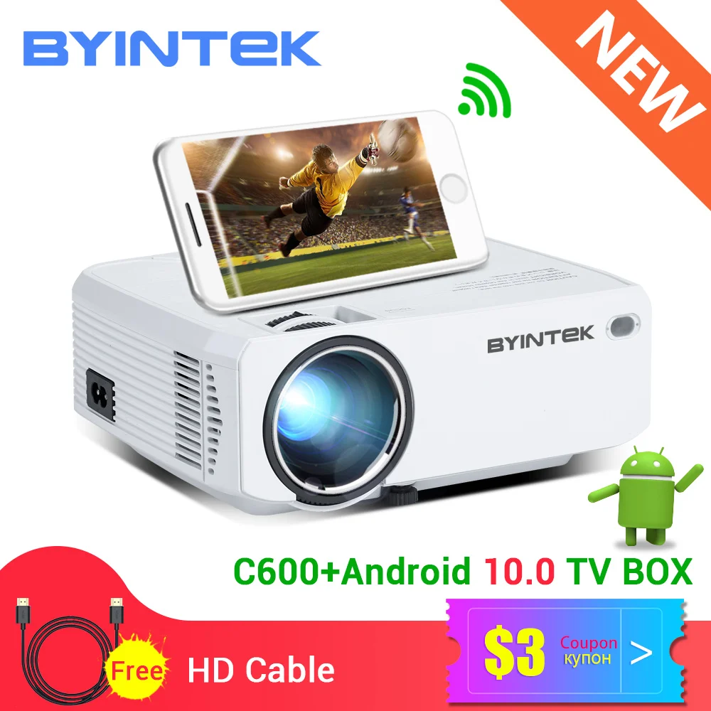 Портативный светодиодный проектор BYINTEK C600 Mini 150 дюймов для 1080P 3D 4K кинотеатра в