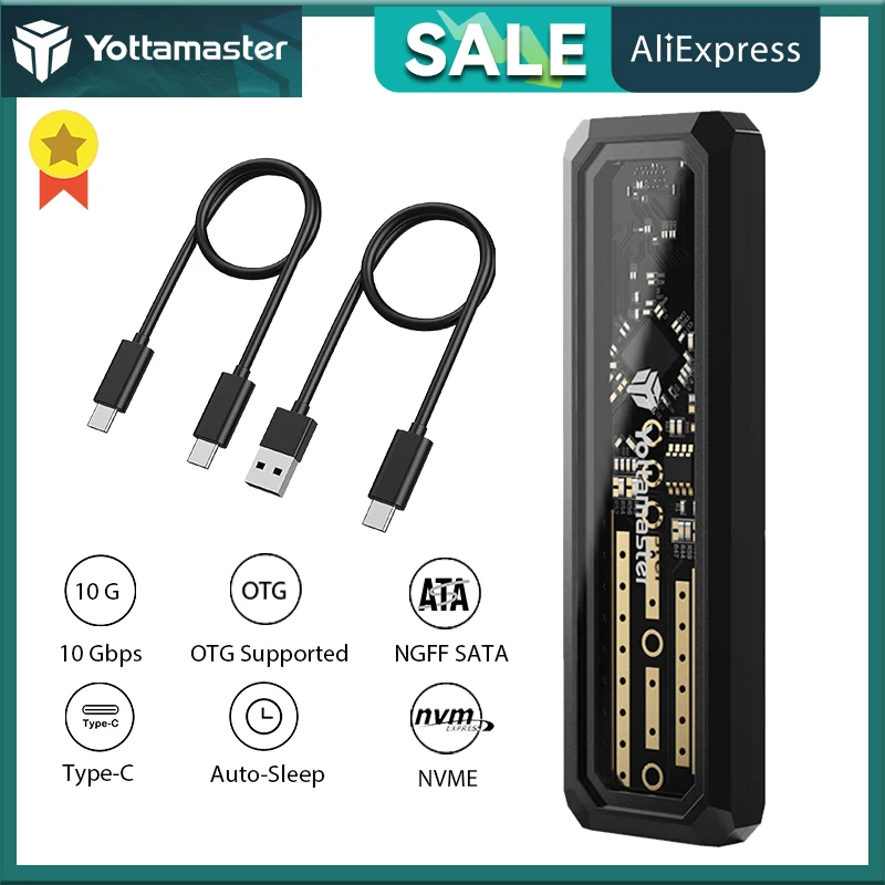 Корпус Yottamaster DF3 M2 NVMe SATA SSD USB3.1 GEN2 Type C Интерфейс 10 Гбит/с M2 корпус для M-Key B + M ключ SSD чехол - изображение