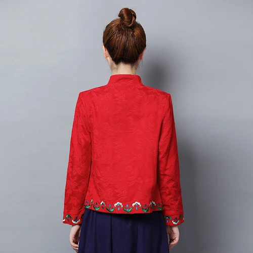 Осень и зима Вышивка Ретро женское пальто этнический стиль Цветочный Зеленый