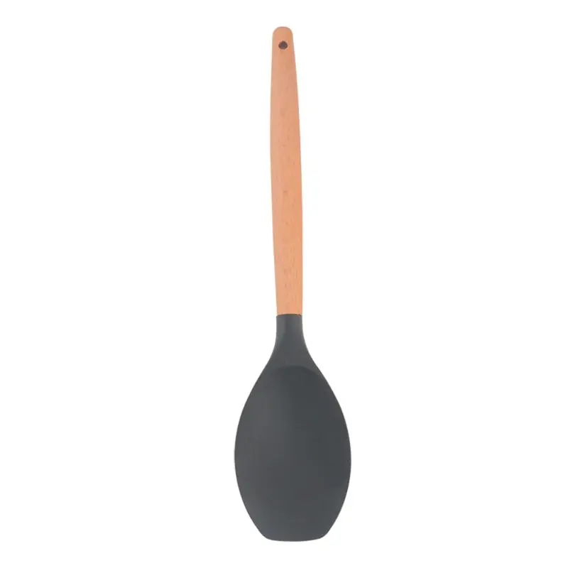 

Silicone Kitchenware Set Wooden Storage Tube Furniture Kitchen Utensils Spatula Soup Spoon