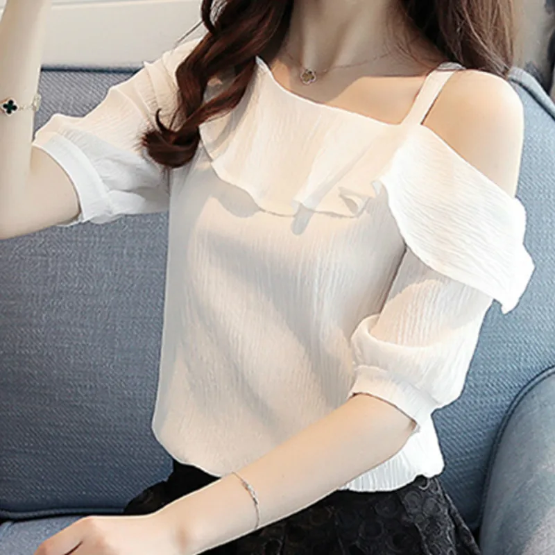 

2019 Nova primavera moda sexy roupas femininas ruffles chiffon mulheres tops manga curta camisas roupas femininas magro