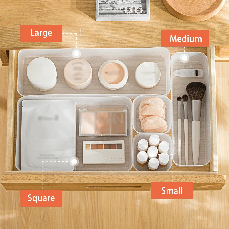Drawer Cosmetic Organizer Box Transparent Plastic Desk Storage Makeup Jewelry Stationery tableware Closet Organizers | Дом и сад
