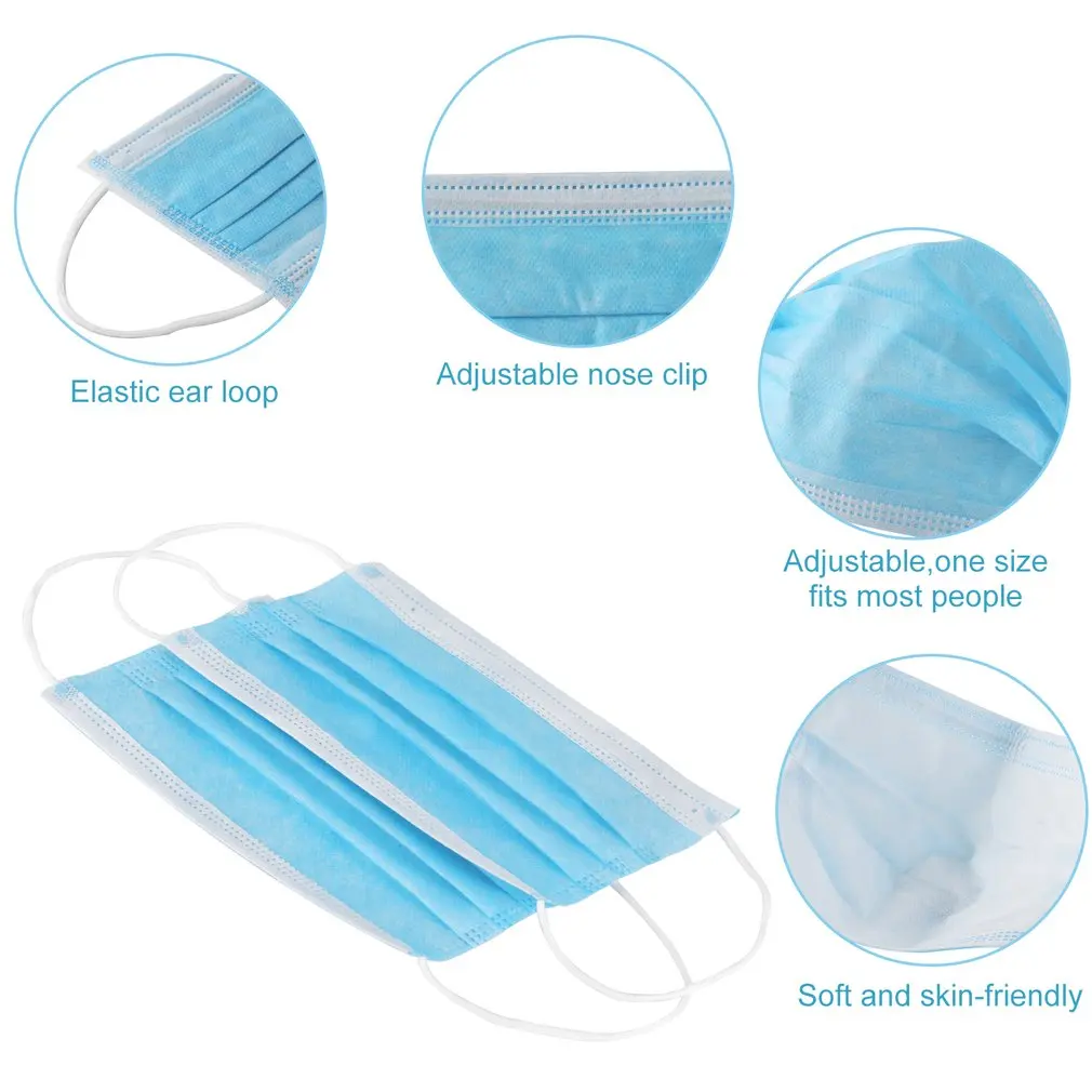 

50 Pcs Disposable Protective Mask Non-woven Breathable Earloops Masks 3 Layer Ply Filter Face Mask Dustproof Adult Mascarillas