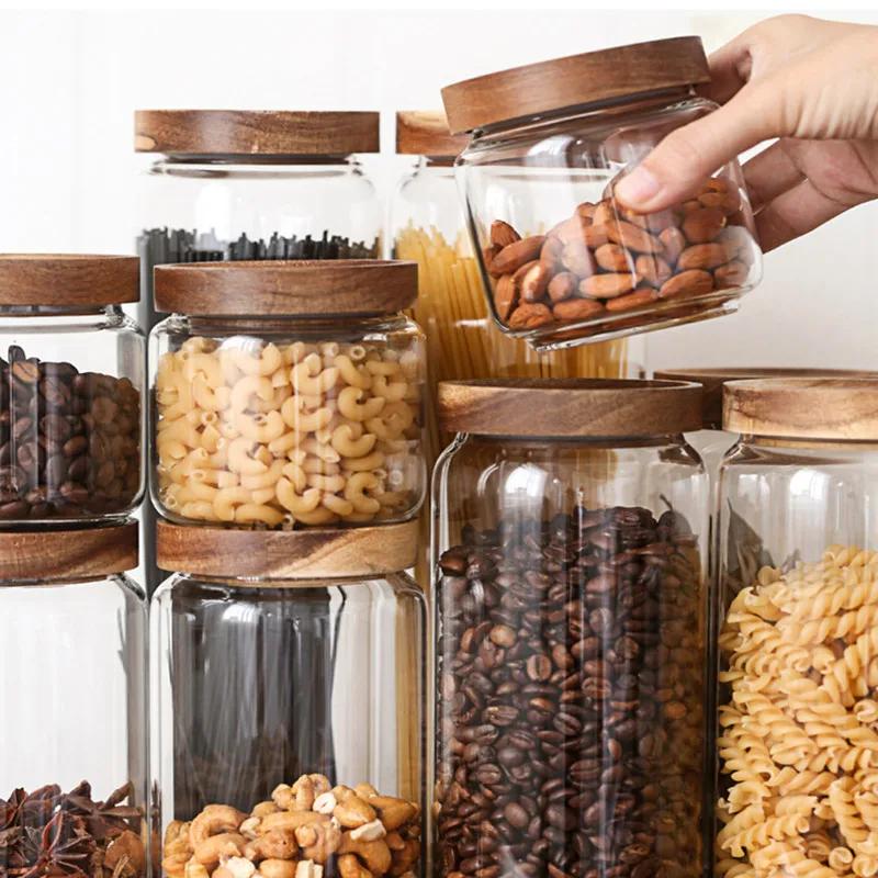 Стеклянная бутылка Бамбуковая крышка герметичный стеклянный контейнер