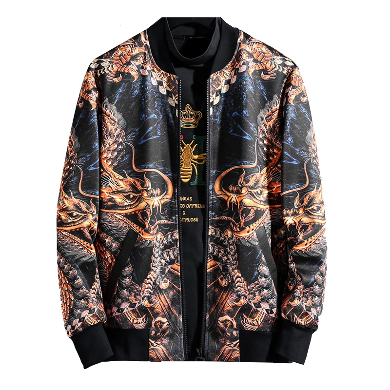Мужская уличная куртка бомбер в китайском стиле хип хоп с принтом дракона
