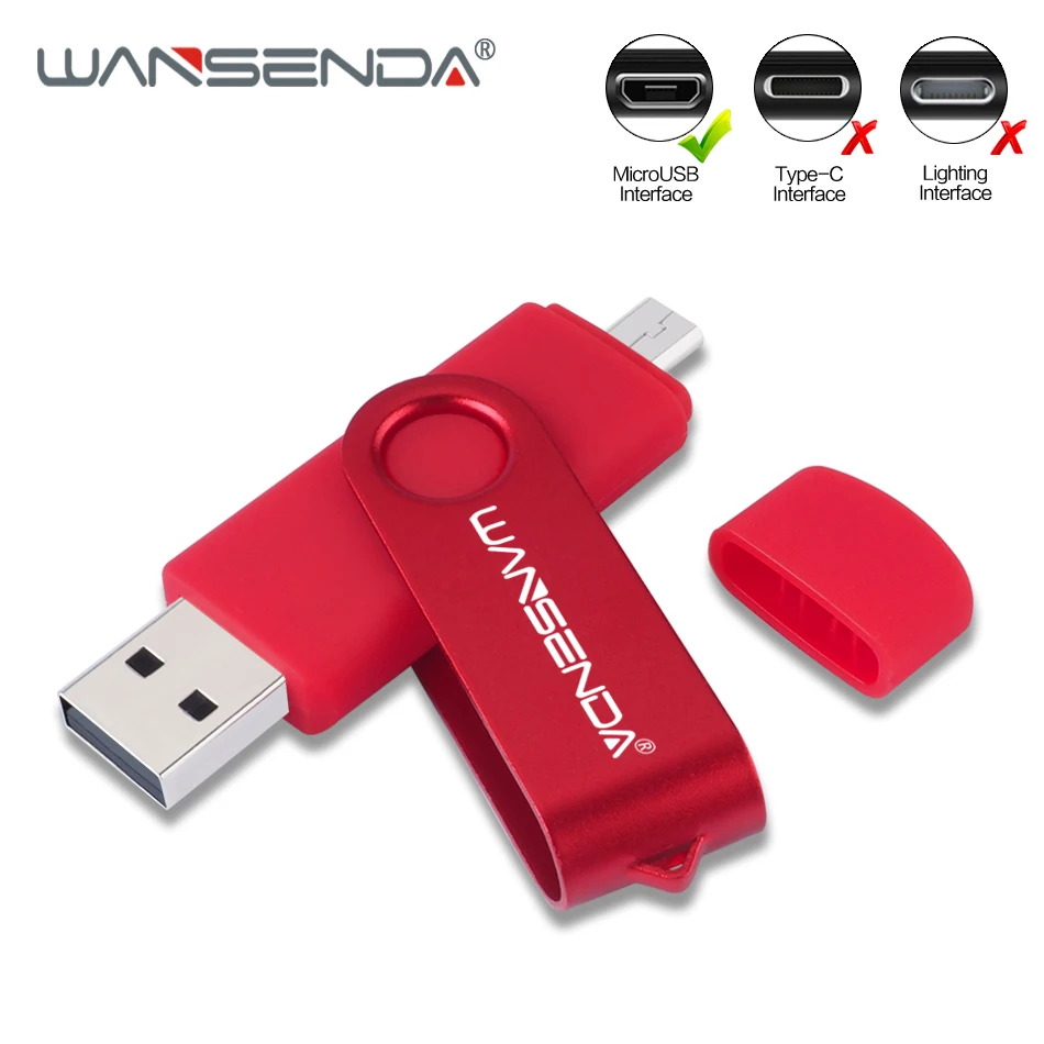 WANSENDA OTG USB флэш накопитель Вращающаяся ручка привод 256 ГБ 128 Гб 64 32 16 8 4 Pendrive 2 в 1 Micro